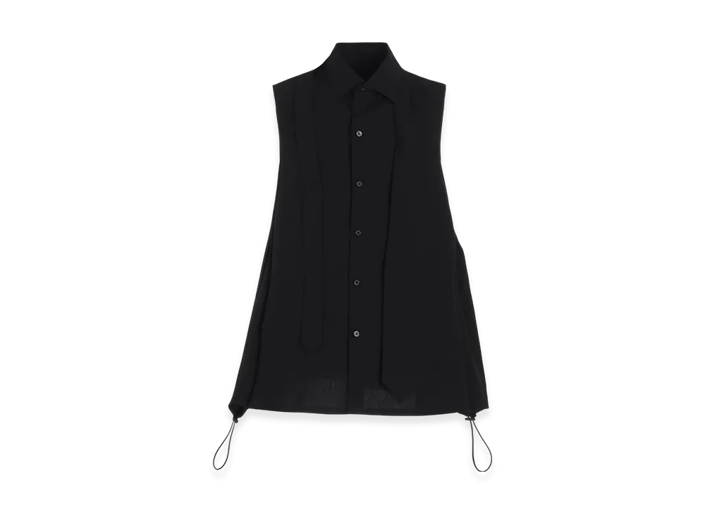 Yohji Yamamoto Broad R-Sleeveless Tie Blouse "Black"