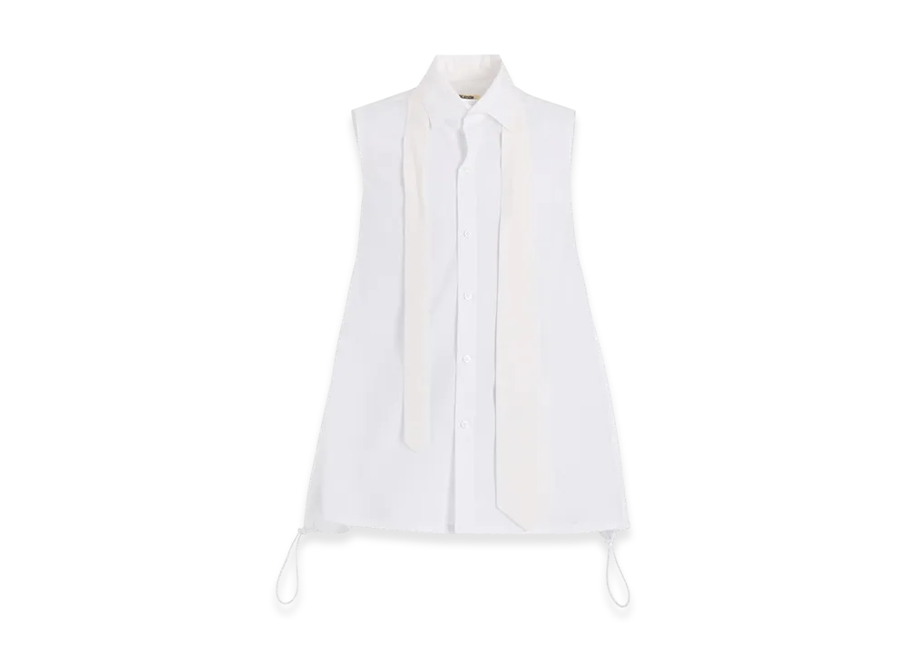 Yohji Yamamoto Broad R-Sleeveless Tie Blouse "White"