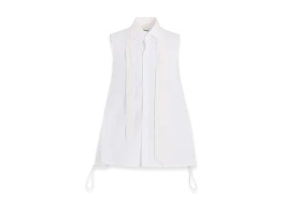 Yohji Yamamoto Broad R-Sleeveless Tie Blouse "White"