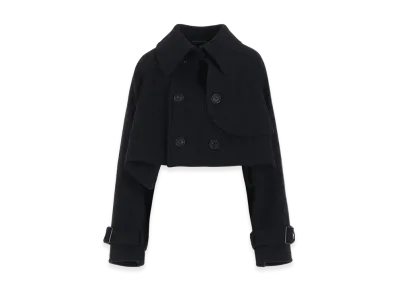 Yohji Yamamoto Wool Plaid Pattern Short Coat "Black"