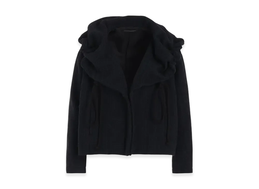 Yohji Yamamoto Wool Plaid Pattern Gathered Jackets "Black"