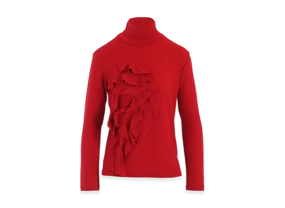 Yohji Yamamoto Wool Motif Turtle Neck Long Slv "Red"