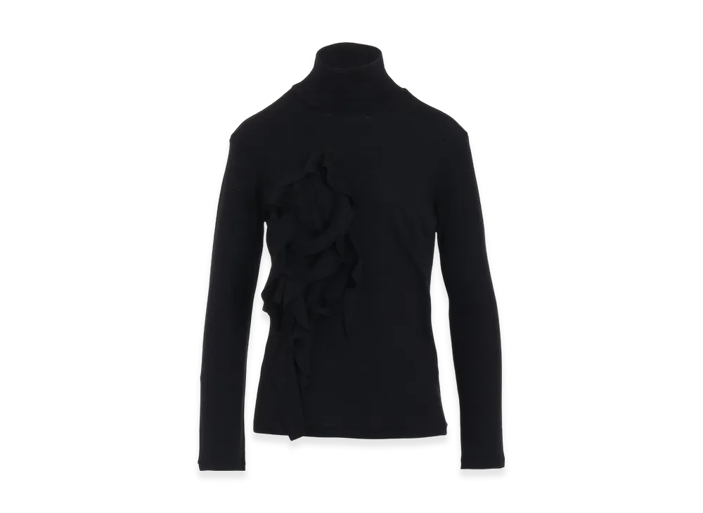 Yohji Yamamoto Wool Motif Turtle Neck Long Slv "Black"