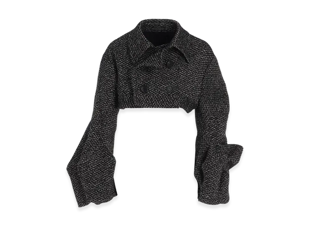 Yohji Yamamoto Dobby Heather Tweed Box D Sleeves Double F Short Jacket "Black"