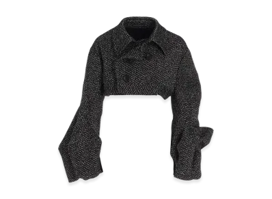 Yohji Yamamoto Dobby Heather Tweed Box D Sleeves Double F Short Jacket "Black"