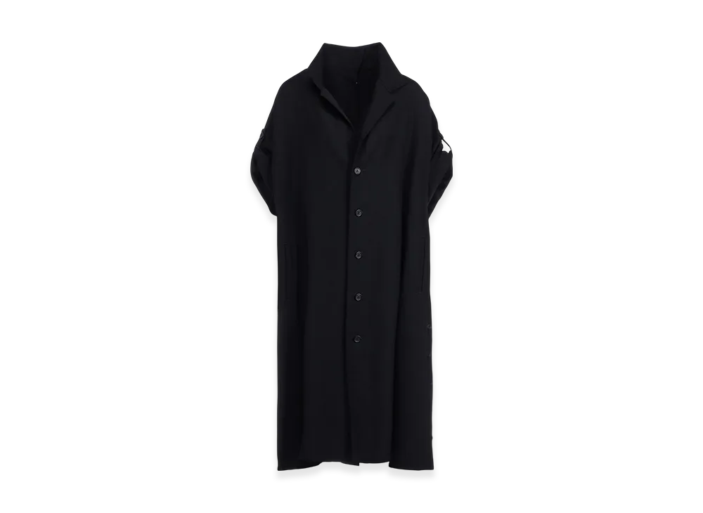 Yohji Yamamoto Wool Gabardine Short Sleeve Coat "Black"