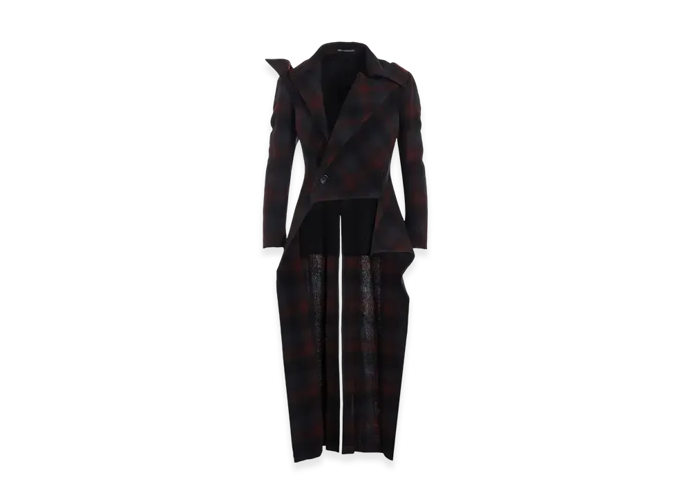 Yohji Yamamoto Grey Ombre Plaid D Tuxedo Jacket "Red"