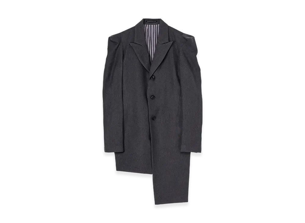 Yohji Yamamoto W/C Twill Washer Slv Gusset Unbalance Long Jacket "Gray"