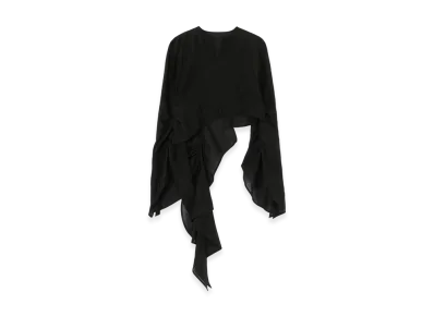 Yohji Yamamoto Si/C Lawn Asm Swallowtail Gather Detail Blouse "Black"