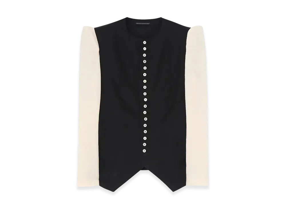 Yohji Yamamoto Cellulose/Ra Twill Collarless Jacket "Black/White"