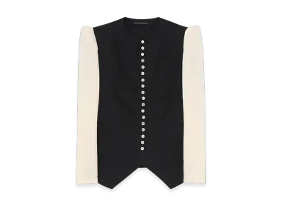 Yohji Yamamoto Cellulose/Ra Twill Collarless Jacket "Black/White"