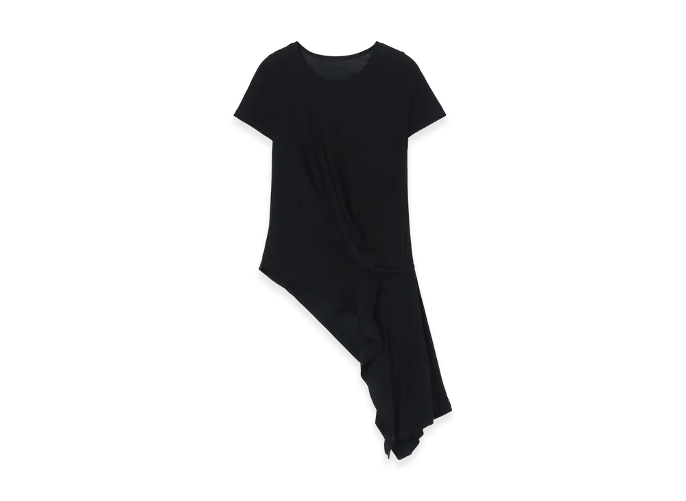 Yohji Yamamoto High Twisted Jersey Side Draped Short Slv Top "Black"