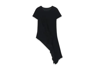 Yohji Yamamoto High Twisted Jersey Side Draped Short Slv Top "Black"