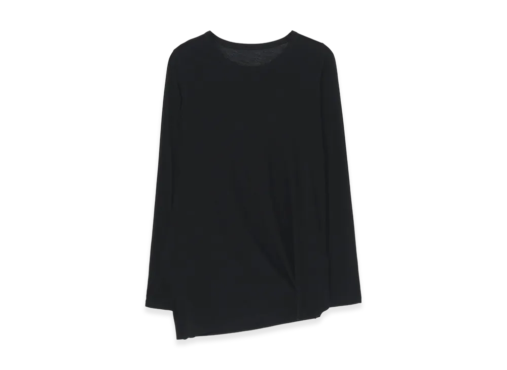 Yohji Yamamoto High Twisted Jersey Side Draped Long Slv Top "Black"