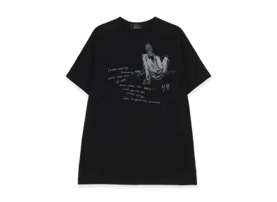 Yohji Yamamoto Combed Jersey Pigmented PT Short Slv Round Neck Print T "Black"