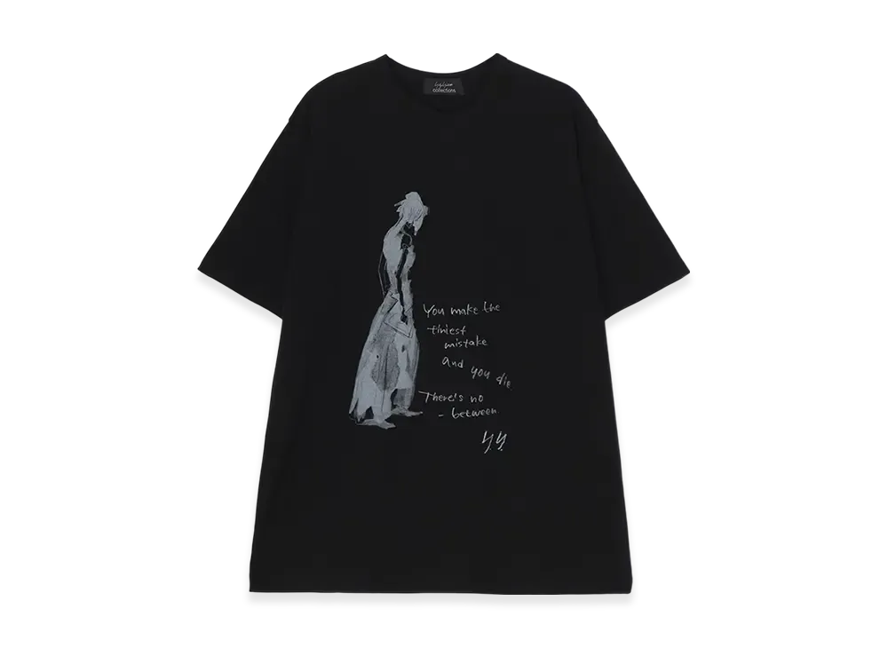 Yohji Yamamoto Combed Jersey Pigmented Pt Short Slv Round Neck Print T "Black"