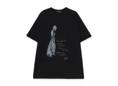 Yohji Yamamoto Combed Jersey Pigmented Pt Short Slv Round Neck Print T "Black"