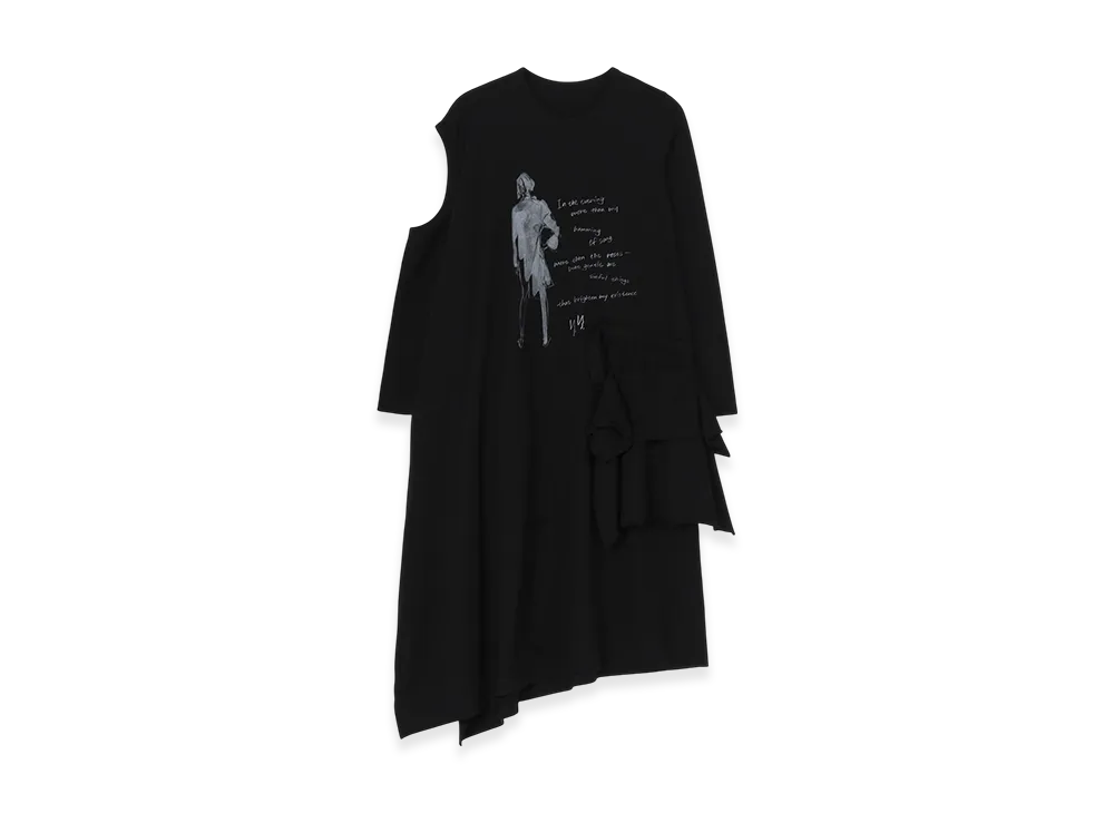 Yohji Yamamoto Combed Jersey Pigmented Pt Print Detail Dress "Black"