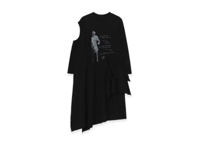 Yohji Yamamoto Combed Jersey Pigmented Pt Print Detail Dress "Black"