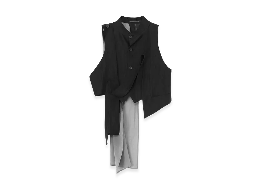 Yohji Yamamoto High Twisted Gabardine Belted Unbalance Vest "Black"