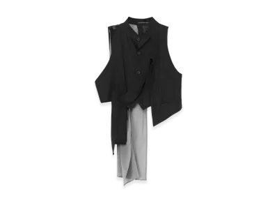 Yohji Yamamoto High Twisted Gabardine Belted Unbalance Vest "Black"