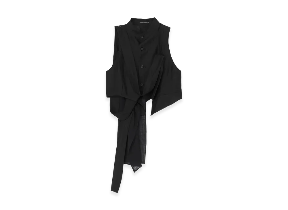 Yohji Yamamoto High Twisted Gabardine Belted Unbalance Vest "Black"
