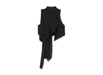 Yohji Yamamoto High Twisted Gabardine Belted Unbalance Vest "Black"