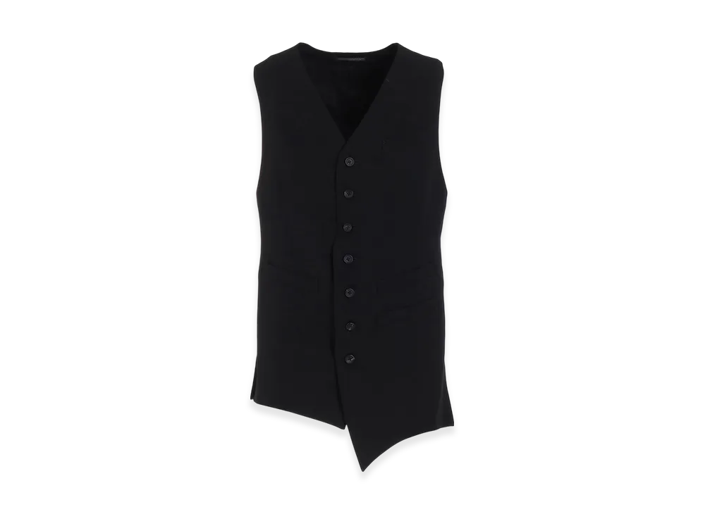 Yohji Yamamoto POUR HOMME Wool Gabardine Asymmetry Length Vest "Black"