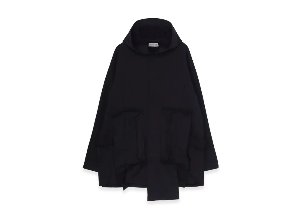 Yohji Yamamoto POUR HOMME Cotton Smith Pocket Detail Unbalanced Hoodie "Black"