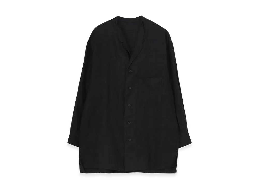Yohji Yamamoto POUR HOMME Garment Dye Flax Notched Blouse "Black"