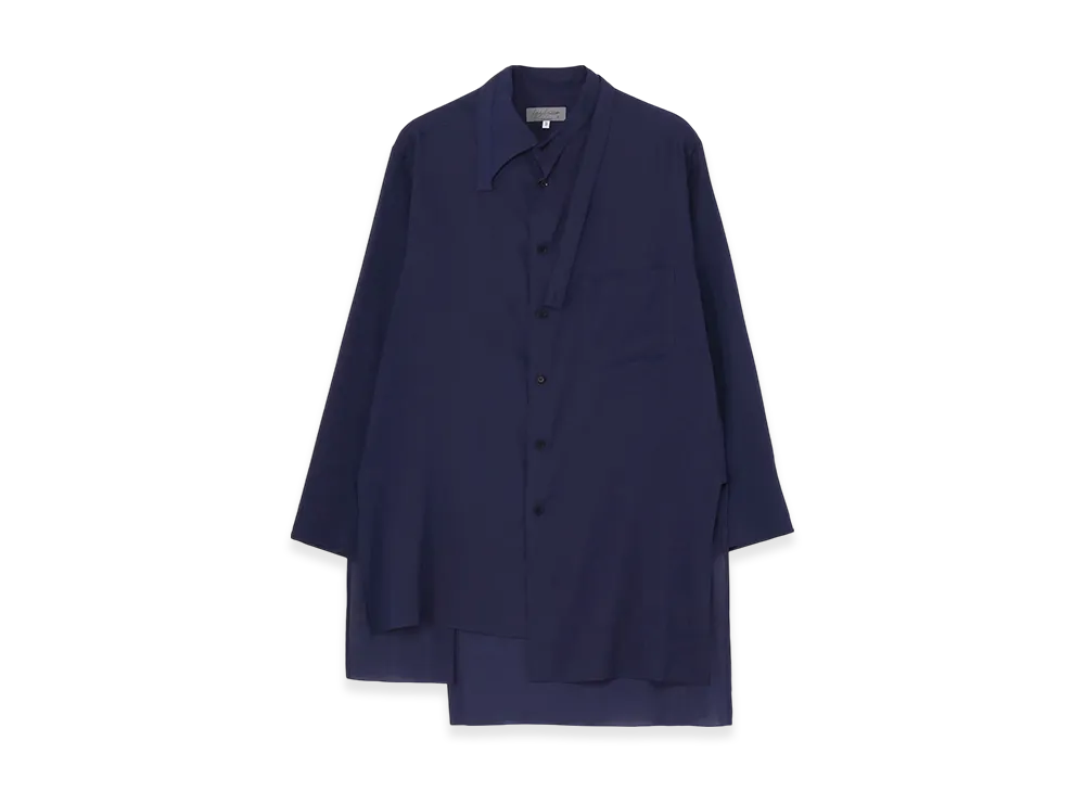 Yohji Yamamoto POUR HOMME Cellulose Lawn Indigo Dyeing Asymmetry Collar Blouse "Dark Blue"