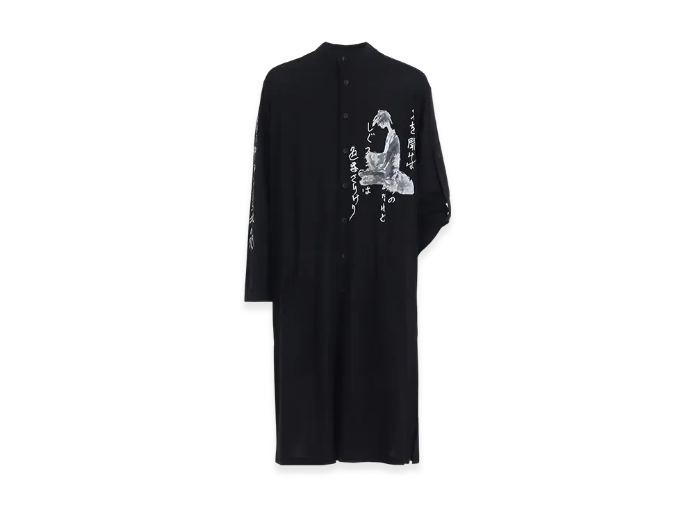 Yohji Yamamoto POUR HOMME C/Ny Jersey B Handwritten Print Long Blouse "Black"
