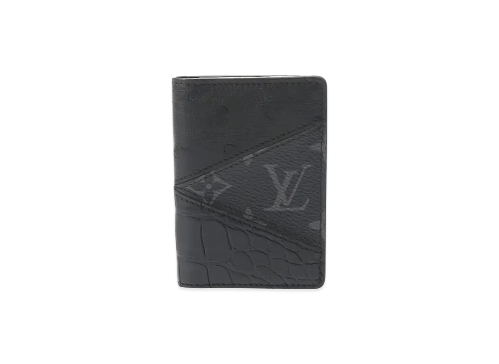 Louis Vuitton Pocket Organizer Ostrich & Crocodile Card Case Monogram Eclipse "Noir"