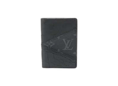 Louis Vuitton Pocket Organizer Ostrich & Crocodile Card Case Monogram Eclipse "Noir"