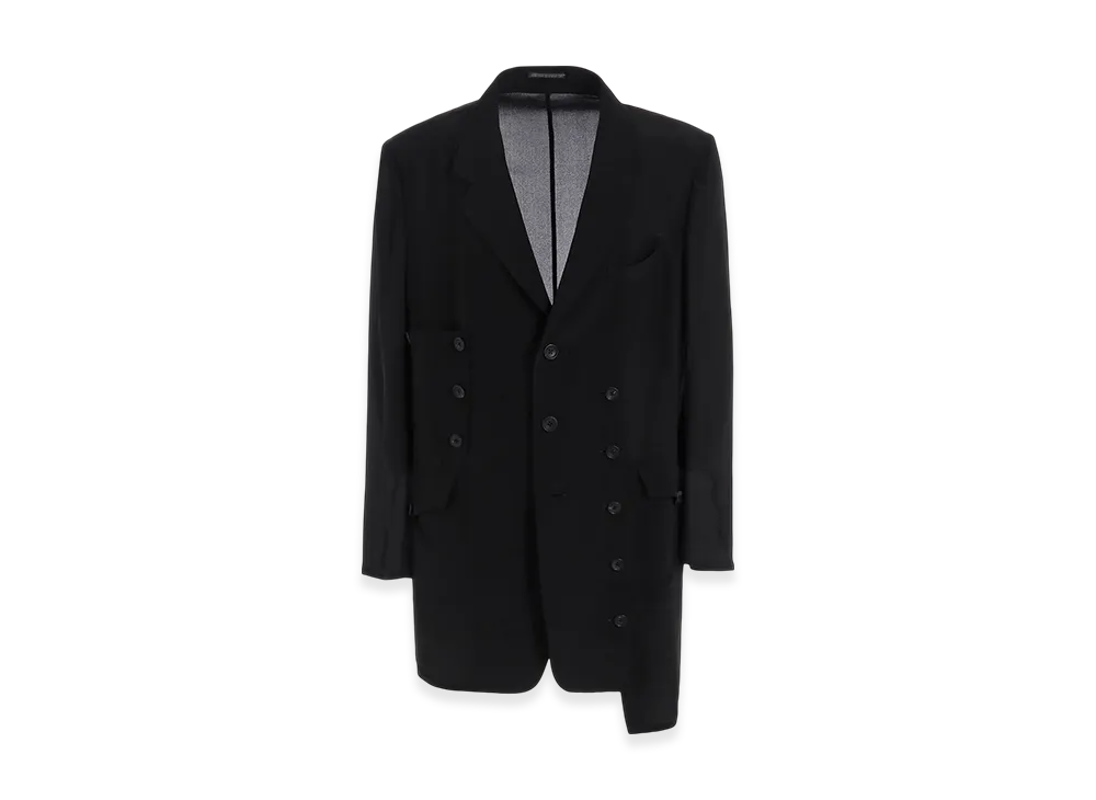 Yohji Yamamoto POUR HOMME 12M Silk Decine Asymmetry Button Detail Jacket "Black"