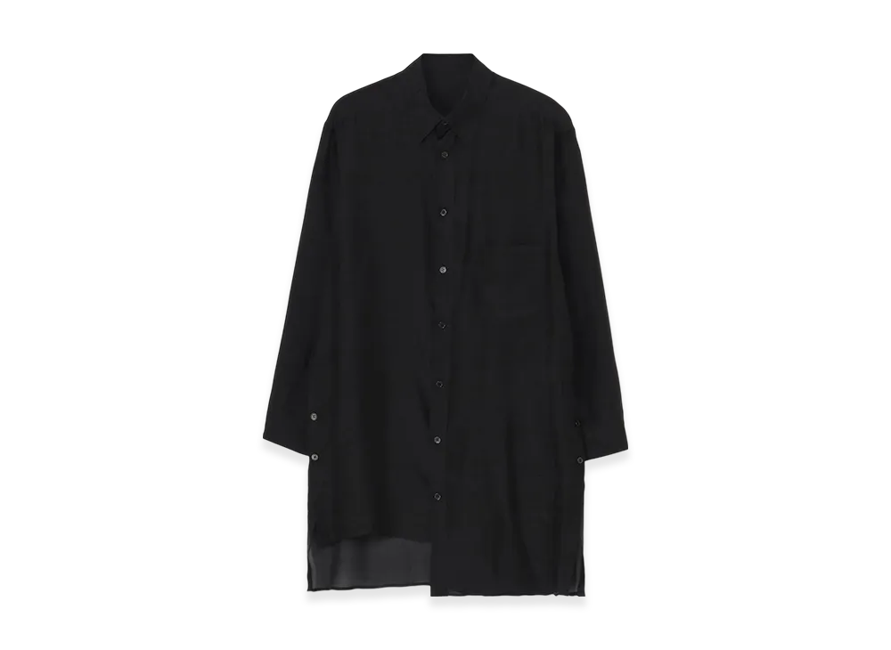 Yohji Yamamoto POUR HOMME 8M Silk Back Paneled Slit Blouse "Black"