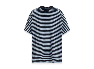 Yohji Yamamoto POUR HOMME 40/2 Jersey Border Uneven Round Neck T "Blue"