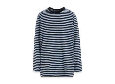 Yohji Yamamoto POUR HOMME 40/2 Jersey Border Uneven Round Neck T "Blue"