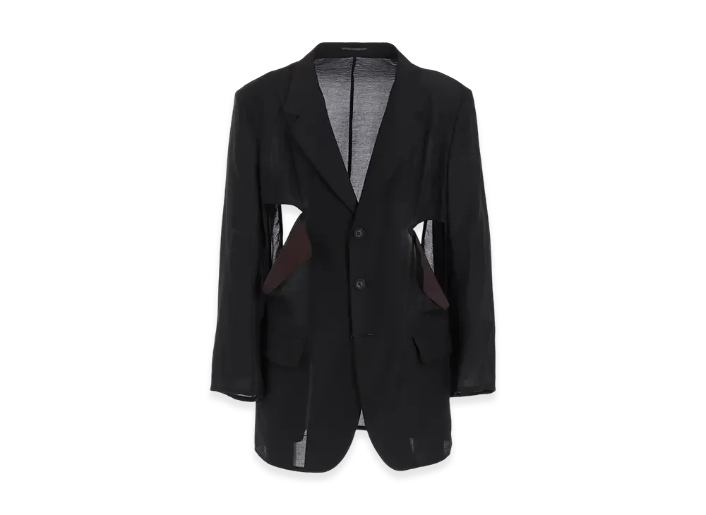 Yohji Yamamoto POUR HOMME Ry/Ny/Cu Lawn Cut-Off Detail Jacket "Black"
