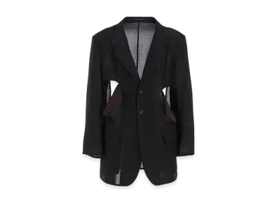 Yohji Yamamoto POUR HOMME Ry/Ny/Cu Lawn Cut-Off Detail Jacket "Black"