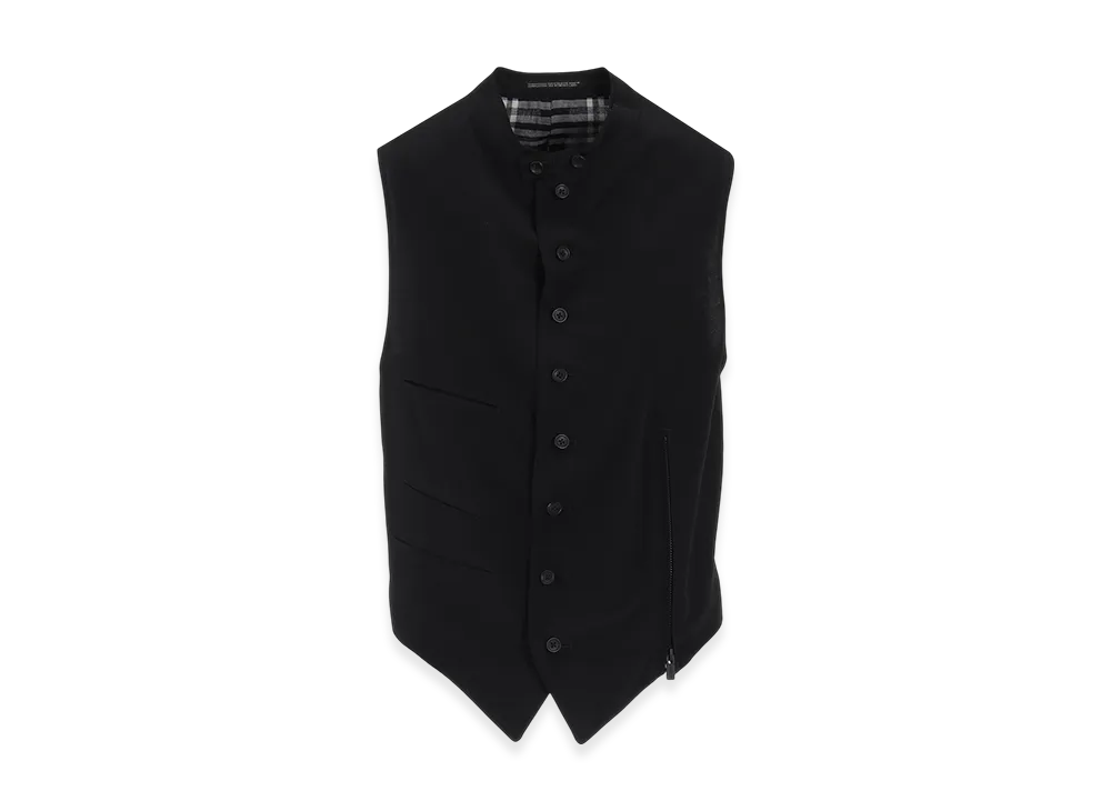 Yohji Yamamoto POUR HOMME 12M Silk Decine Left Zip Detail Vest "Black"