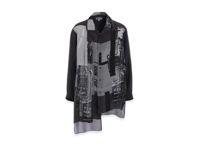 Yohji Yamamoto POUR HOMME Message Print Switching Hem Blouse "Black"