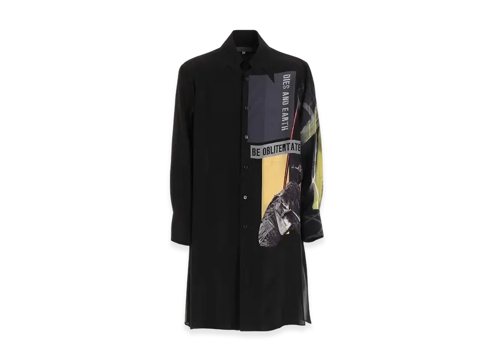 Yohji Yamamoto POUR HOMME Cutting Collar Printed Blouse "Black"