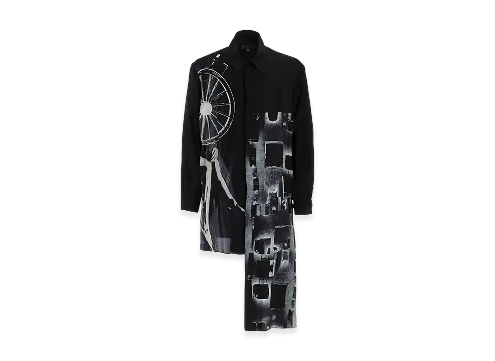 Yohji Yamamoto POUR HOMME Wheel Printed Asymmetry Blouse