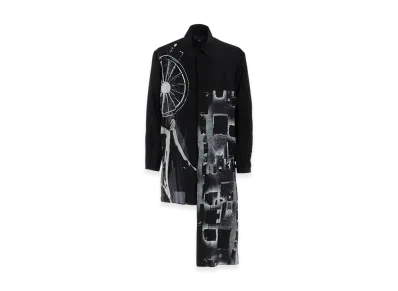 Yohji Yamamoto POUR HOMME Wheel Printed Asymmetry Blouse "Black"