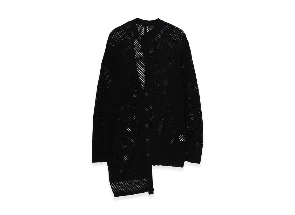Yohji Yamamoto POUR HOMME 5G Hemmed Pattern Mesh Asymmetric Cardigan "Black"