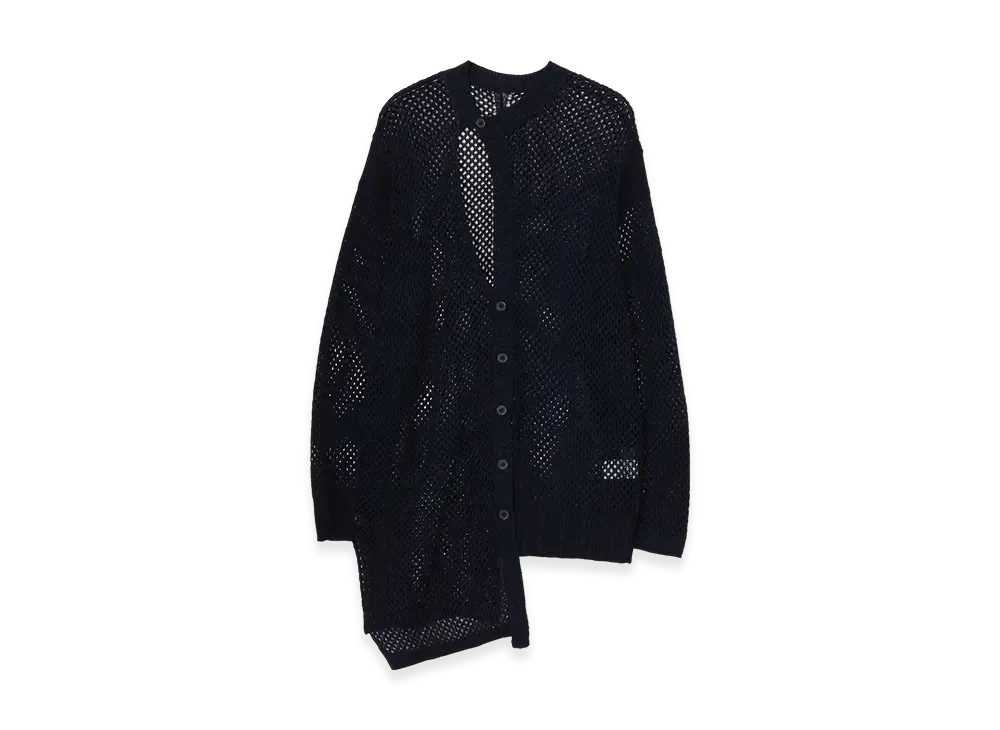 Yohji Yamamoto POUR HOMME 5G Hemmed Pattern Mesh Asymmetric Cardigan "Navy"