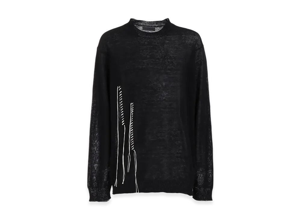 Yohji Yamamoto POUR HOMME 10G Plated Crossed Pattern Round Neck Embroidery Knit "Black"