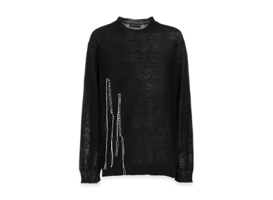 Yohji Yamamoto POUR HOMME 10G Plated Crossed Pattern Round Neck Embroidery Knit "Black"