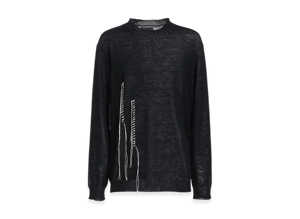 Yohji Yamamoto POUR HOMME 10G Plated Crossed Pattern Round Neck Embroidery Knit "Charcoal"